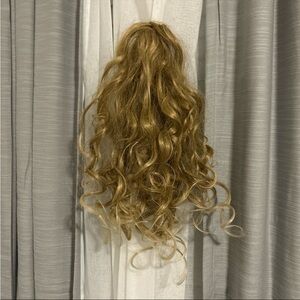 Blonde Pony Tail Hair Extensions Wig with Claw Clip Curly Hair piece synthetic